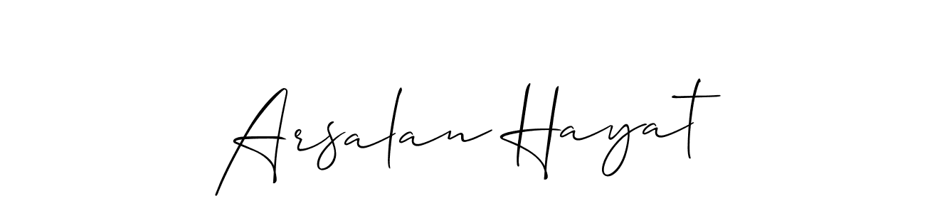 Make a beautiful signature design for name Arsalan Hayat. With this signature (Allison_Script) style, you can create a handwritten signature for free. Arsalan Hayat signature style 2 images and pictures png