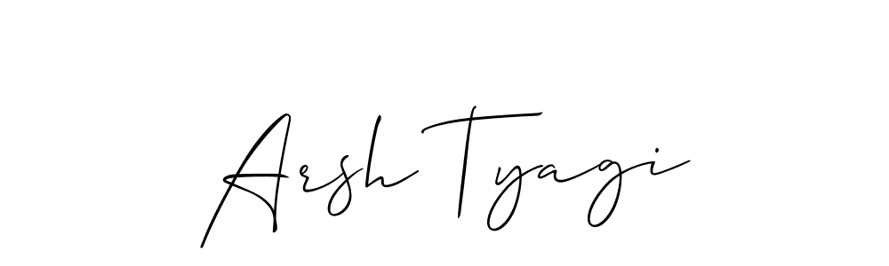 The best way (Allison_Script) to make a short signature is to pick only two or three words in your name. The name Arsh Tyagi include a total of six letters. For converting this name. Arsh Tyagi signature style 2 images and pictures png