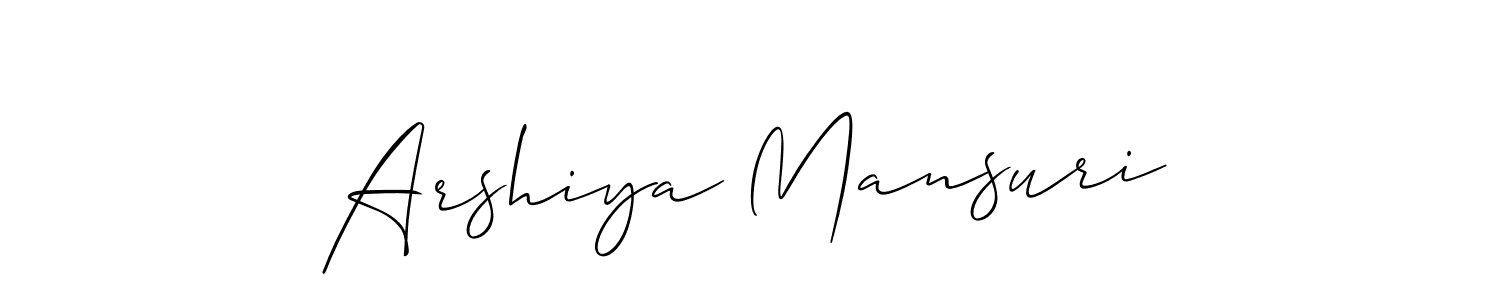 The best way (Allison_Script) to make a short signature is to pick only two or three words in your name. The name Arshiya Mansuri include a total of six letters. For converting this name. Arshiya Mansuri signature style 2 images and pictures png