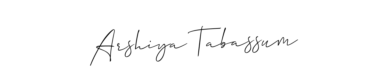 Make a short Arshiya Tabassum signature style. Manage your documents anywhere anytime using Allison_Script. Create and add eSignatures, submit forms, share and send files easily. Arshiya Tabassum signature style 2 images and pictures png