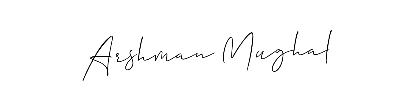 Use a signature maker to create a handwritten signature online. With this signature software, you can design (Allison_Script) your own signature for name Arshman Mughal. Arshman Mughal signature style 2 images and pictures png
