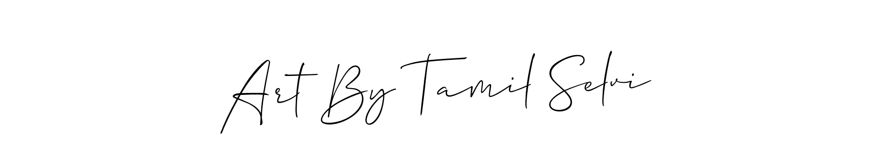 How to make Art By Tamil Selvi name signature. Use Allison_Script style for creating short signs online. This is the latest handwritten sign. Art By Tamil Selvi signature style 2 images and pictures png