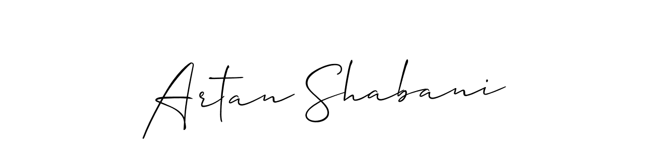 Make a short Artan Shabani signature style. Manage your documents anywhere anytime using Allison_Script. Create and add eSignatures, submit forms, share and send files easily. Artan Shabani signature style 2 images and pictures png