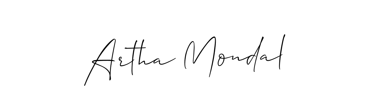 The best way (Allison_Script) to make a short signature is to pick only two or three words in your name. The name Artha Mondal include a total of six letters. For converting this name. Artha Mondal signature style 2 images and pictures png