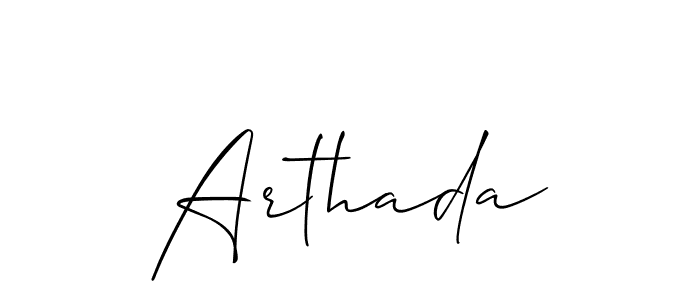 Similarly Allison_Script is the best handwritten signature design. Signature creator online .You can use it as an online autograph creator for name Arthada. Arthada signature style 2 images and pictures png