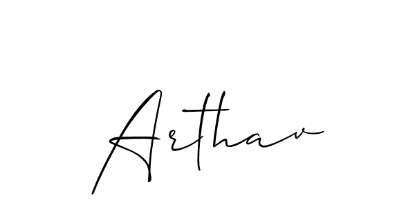 Create a beautiful signature design for name Arthav. With this signature (Allison_Script) fonts, you can make a handwritten signature for free. Arthav signature style 2 images and pictures png