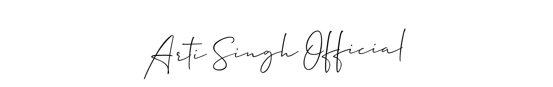 Allison_Script is a professional signature style that is perfect for those who want to add a touch of class to their signature. It is also a great choice for those who want to make their signature more unique. Get Arti Singh Official name to fancy signature for free. Arti Singh Official signature style 2 images and pictures png