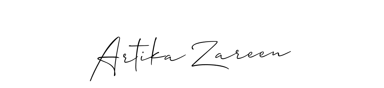How to make Artika Zareen name signature. Use Allison_Script style for creating short signs online. This is the latest handwritten sign. Artika Zareen signature style 2 images and pictures png