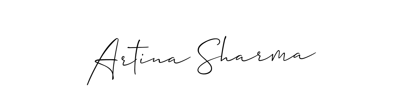 The best way (Allison_Script) to make a short signature is to pick only two or three words in your name. The name Artina Sharma include a total of six letters. For converting this name. Artina Sharma signature style 2 images and pictures png