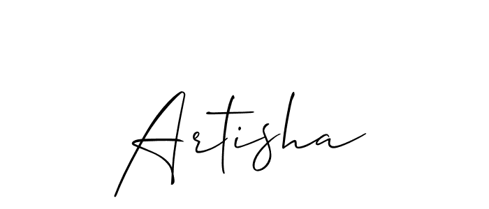 Use a signature maker to create a handwritten signature online. With this signature software, you can design (Allison_Script) your own signature for name Artisha. Artisha signature style 2 images and pictures png