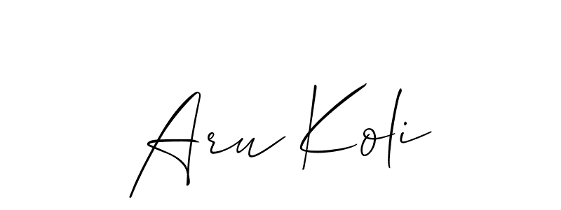 Also You can easily find your signature by using the search form. We will create Aru Koli name handwritten signature images for you free of cost using Allison_Script sign style. Aru Koli signature style 2 images and pictures png