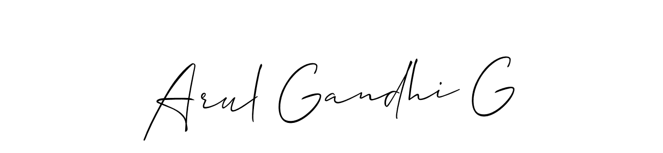 The best way (Allison_Script) to make a short signature is to pick only two or three words in your name. The name Arul Gandhi G include a total of six letters. For converting this name. Arul Gandhi G signature style 2 images and pictures png