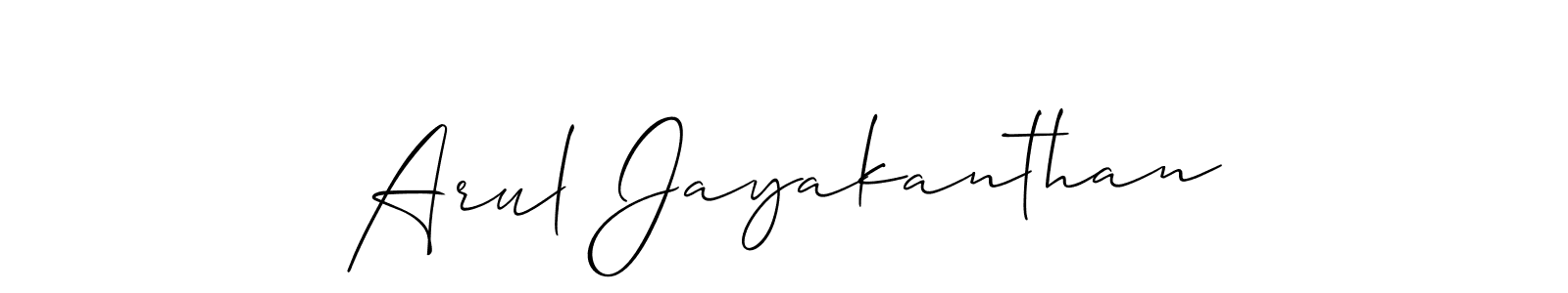 How to make Arul Jayakanthan name signature. Use Allison_Script style for creating short signs online. This is the latest handwritten sign. Arul Jayakanthan signature style 2 images and pictures png