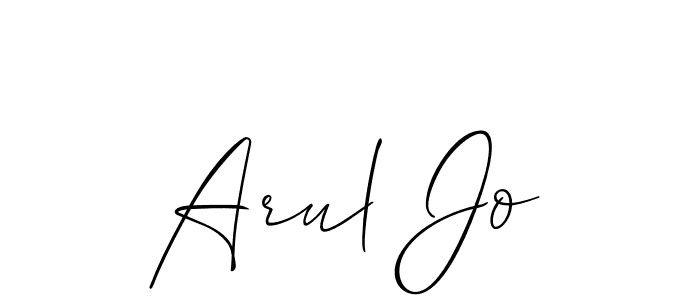 How to make Arul Jo name signature. Use Allison_Script style for creating short signs online. This is the latest handwritten sign. Arul Jo signature style 2 images and pictures png