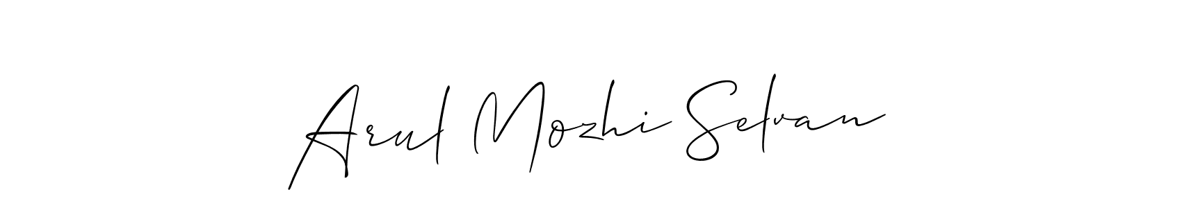 Allison_Script is a professional signature style that is perfect for those who want to add a touch of class to their signature. It is also a great choice for those who want to make their signature more unique. Get Arul Mozhi Selvan name to fancy signature for free. Arul Mozhi Selvan signature style 2 images and pictures png