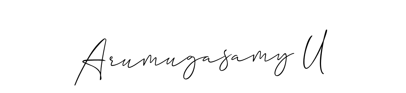 Also You can easily find your signature by using the search form. We will create Arumugasamy U name handwritten signature images for you free of cost using Allison_Script sign style. Arumugasamy U signature style 2 images and pictures png