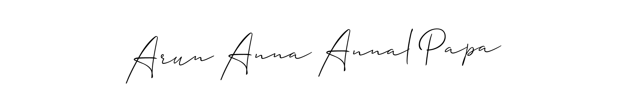 It looks lik you need a new signature style for name Arun Anna Annal Papa. Design unique handwritten (Allison_Script) signature with our free signature maker in just a few clicks. Arun Anna Annal Papa signature style 2 images and pictures png