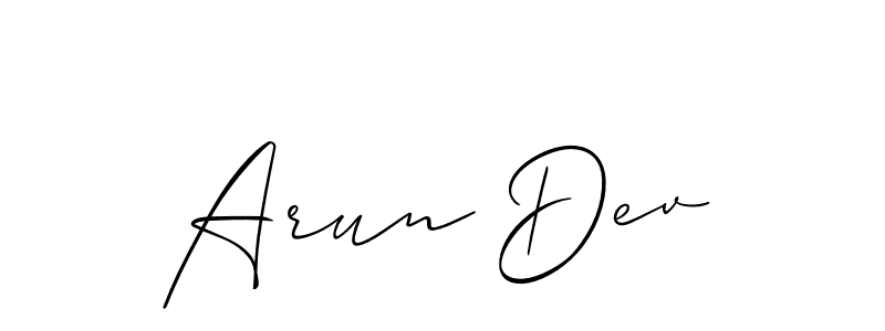 Create a beautiful signature design for name Arun Dev. With this signature (Allison_Script) fonts, you can make a handwritten signature for free. Arun Dev signature style 2 images and pictures png