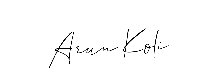 Make a short Arun Koli signature style. Manage your documents anywhere anytime using Allison_Script. Create and add eSignatures, submit forms, share and send files easily. Arun Koli signature style 2 images and pictures png