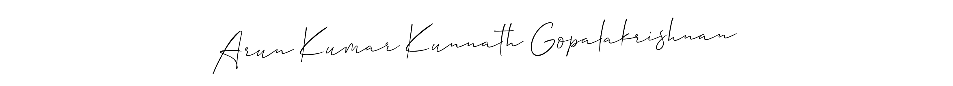 Make a beautiful signature design for name Arun Kumar Kunnath Gopalakrishnan. With this signature (Allison_Script) style, you can create a handwritten signature for free. Arun Kumar Kunnath Gopalakrishnan signature style 2 images and pictures png