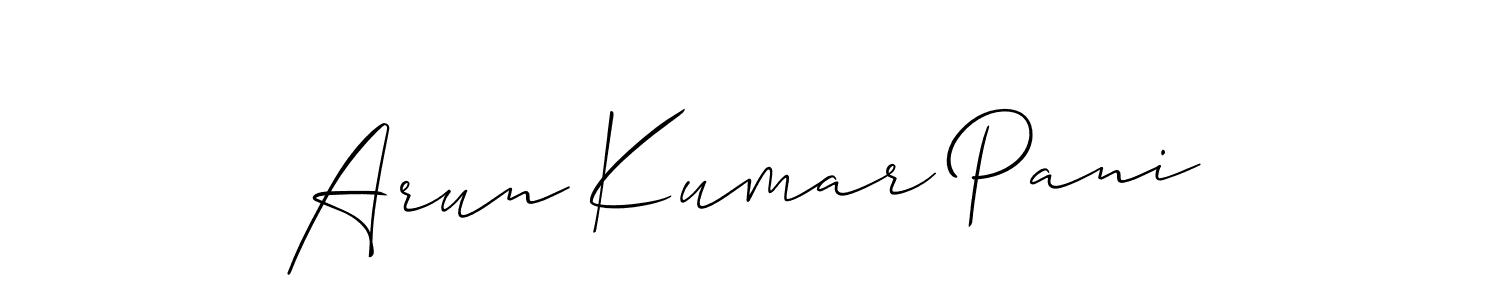 Make a short Arun Kumar Pani signature style. Manage your documents anywhere anytime using Allison_Script. Create and add eSignatures, submit forms, share and send files easily. Arun Kumar Pani signature style 2 images and pictures png