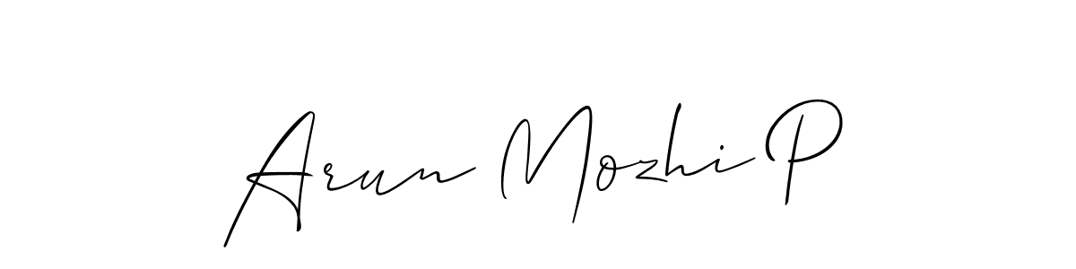 Allison_Script is a professional signature style that is perfect for those who want to add a touch of class to their signature. It is also a great choice for those who want to make their signature more unique. Get Arun Mozhi P name to fancy signature for free. Arun Mozhi P signature style 2 images and pictures png