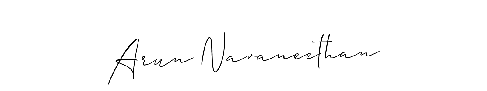 How to make Arun Navaneethan name signature. Use Allison_Script style for creating short signs online. This is the latest handwritten sign. Arun Navaneethan signature style 2 images and pictures png