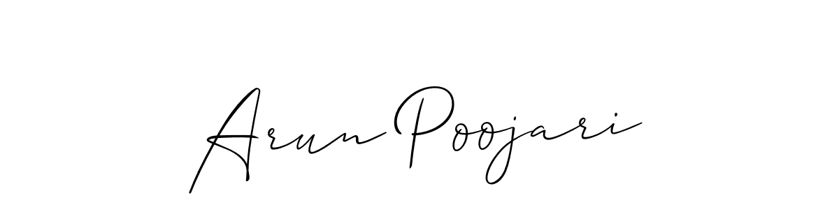 The best way (Allison_Script) to make a short signature is to pick only two or three words in your name. The name Arun Poojari include a total of six letters. For converting this name. Arun Poojari signature style 2 images and pictures png