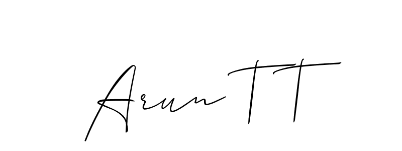 The best way (Allison_Script) to make a short signature is to pick only two or three words in your name. The name Arun T T include a total of six letters. For converting this name. Arun T T signature style 2 images and pictures png