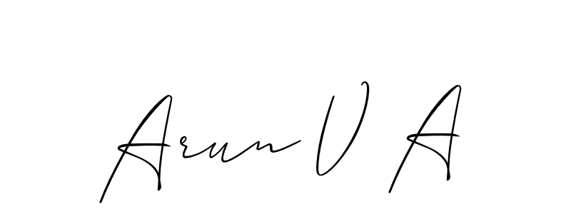 How to make Arun V A name signature. Use Allison_Script style for creating short signs online. This is the latest handwritten sign. Arun V A signature style 2 images and pictures png