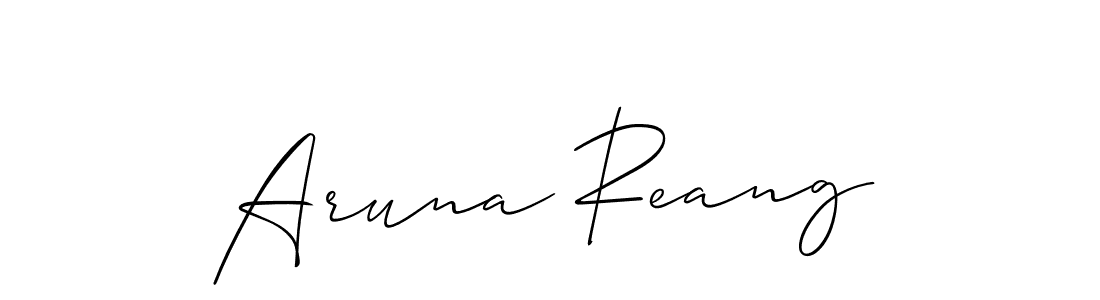Also You can easily find your signature by using the search form. We will create Aruna Reang name handwritten signature images for you free of cost using Allison_Script sign style. Aruna Reang signature style 2 images and pictures png