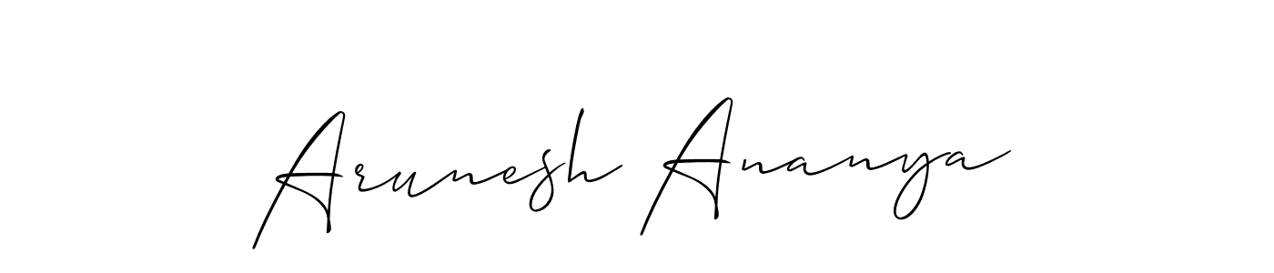 How to make Arunesh Ananya name signature. Use Allison_Script style for creating short signs online. This is the latest handwritten sign. Arunesh Ananya signature style 2 images and pictures png