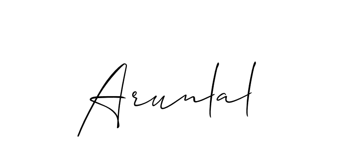 Use a signature maker to create a handwritten signature online. With this signature software, you can design (Allison_Script) your own signature for name Arunlal. Arunlal signature style 2 images and pictures png