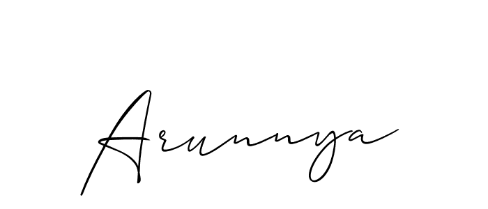 Use a signature maker to create a handwritten signature online. With this signature software, you can design (Allison_Script) your own signature for name Arunnya. Arunnya signature style 2 images and pictures png