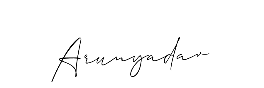 Allison_Script is a professional signature style that is perfect for those who want to add a touch of class to their signature. It is also a great choice for those who want to make their signature more unique. Get Arunyadav name to fancy signature for free. Arunyadav signature style 2 images and pictures png