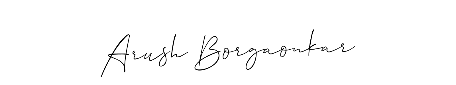 How to make Arush Borgaonkar name signature. Use Allison_Script style for creating short signs online. This is the latest handwritten sign. Arush Borgaonkar signature style 2 images and pictures png