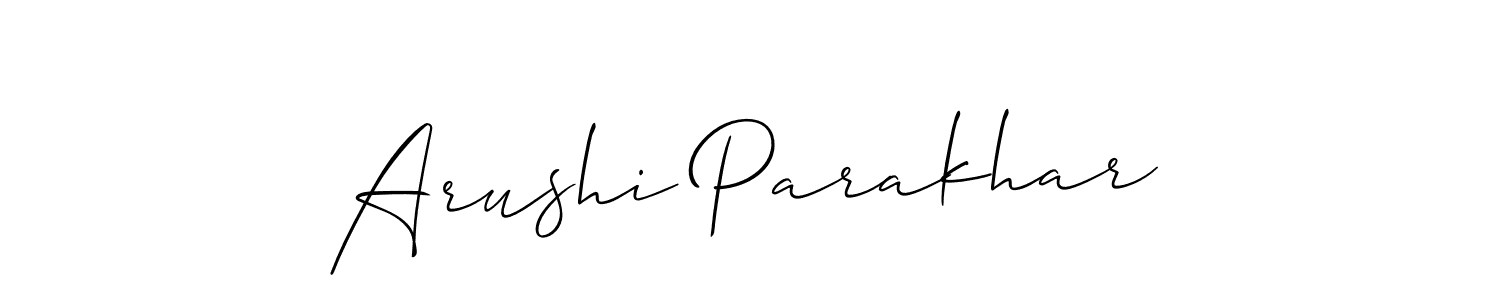 The best way (Allison_Script) to make a short signature is to pick only two or three words in your name. The name Arushi Parakhar include a total of six letters. For converting this name. Arushi Parakhar signature style 2 images and pictures png