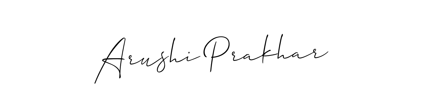 The best way (Allison_Script) to make a short signature is to pick only two or three words in your name. The name Arushi Prakhar include a total of six letters. For converting this name. Arushi Prakhar signature style 2 images and pictures png