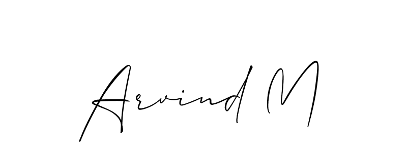 How to make Arvind M name signature. Use Allison_Script style for creating short signs online. This is the latest handwritten sign. Arvind M signature style 2 images and pictures png