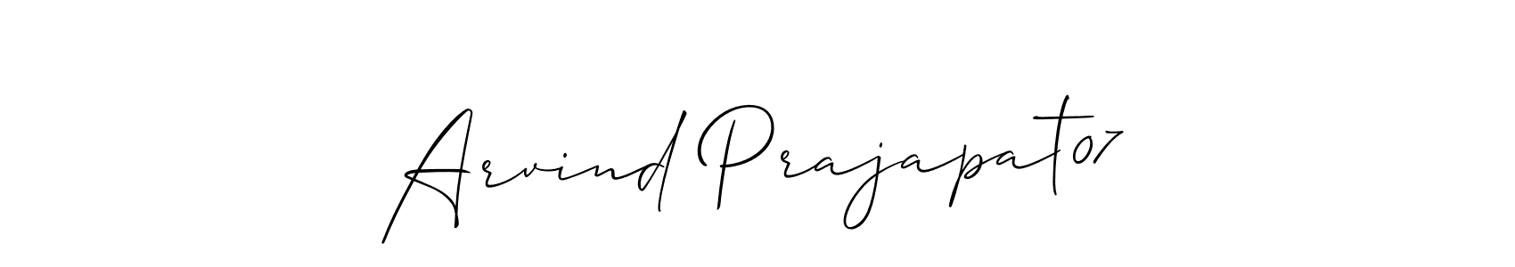 Create a beautiful signature design for name Arvind Prajapat07. With this signature (Allison_Script) fonts, you can make a handwritten signature for free. Arvind Prajapat07 signature style 2 images and pictures png
