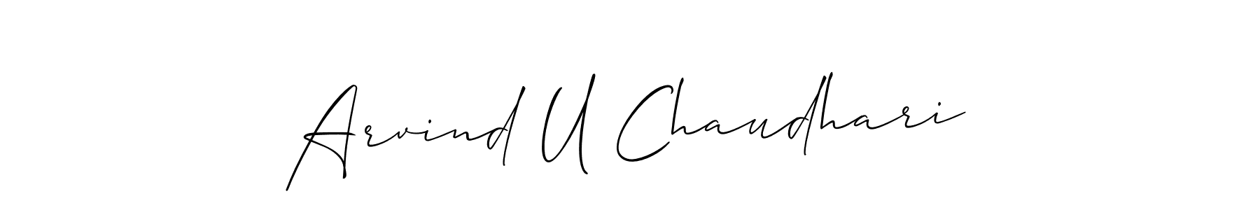 Allison_Script is a professional signature style that is perfect for those who want to add a touch of class to their signature. It is also a great choice for those who want to make their signature more unique. Get Arvind U Chaudhari name to fancy signature for free. Arvind U Chaudhari signature style 2 images and pictures png