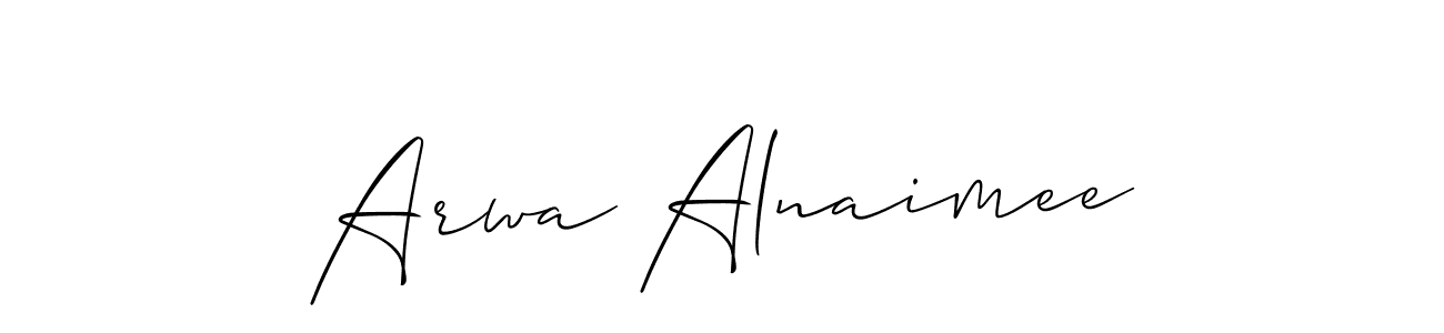 Create a beautiful signature design for name Arwa Alnaimee. With this signature (Allison_Script) fonts, you can make a handwritten signature for free. Arwa Alnaimee signature style 2 images and pictures png