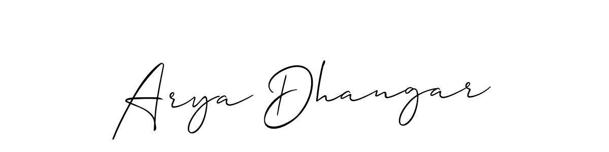 Use a signature maker to create a handwritten signature online. With this signature software, you can design (Allison_Script) your own signature for name Arya Dhangar. Arya Dhangar signature style 2 images and pictures png
