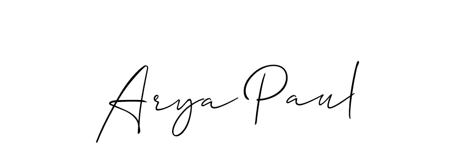 Use a signature maker to create a handwritten signature online. With this signature software, you can design (Allison_Script) your own signature for name Arya Paul. Arya Paul signature style 2 images and pictures png