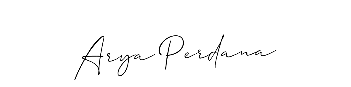 The best way (Allison_Script) to make a short signature is to pick only two or three words in your name. The name Arya Perdana include a total of six letters. For converting this name. Arya Perdana signature style 2 images and pictures png