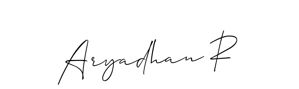 How to make Aryadhan R name signature. Use Allison_Script style for creating short signs online. This is the latest handwritten sign. Aryadhan R signature style 2 images and pictures png