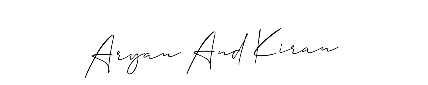 Check out images of Autograph of Aryan And Kiran name. Actor Aryan And Kiran Signature Style. Allison_Script is a professional sign style online. Aryan And Kiran signature style 2 images and pictures png