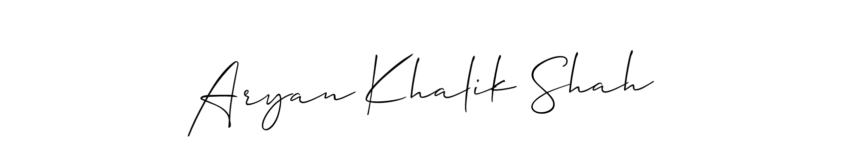 Also we have Aryan Khalik Shah name is the best signature style. Create professional handwritten signature collection using Allison_Script autograph style. Aryan Khalik Shah signature style 2 images and pictures png