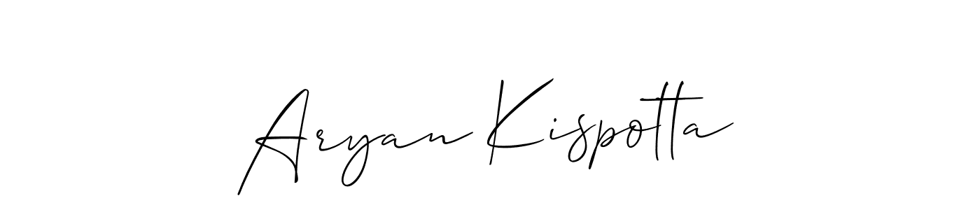 How to make Aryan Kispotta name signature. Use Allison_Script style for creating short signs online. This is the latest handwritten sign. Aryan Kispotta signature style 2 images and pictures png