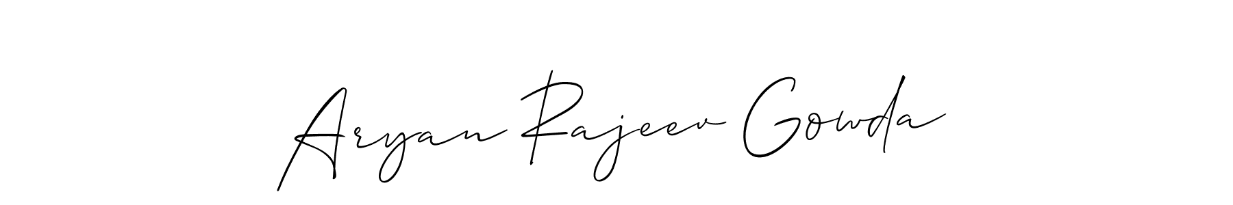 The best way (Allison_Script) to make a short signature is to pick only two or three words in your name. The name Aryan Rajeev Gowda include a total of six letters. For converting this name. Aryan Rajeev Gowda signature style 2 images and pictures png